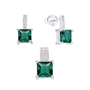 Juego Punto Luz Cuadrado Verde en Plata 925