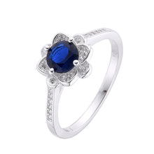 Cargar imagen en el visor de la galería, Anillo de Flor con Circón Azul en Plata 925
