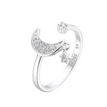 Cargar imagen en el visor de la galería, Anillo Ajustable de Luna y Estrella en Plata 925
