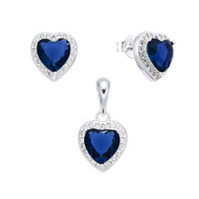 Cargar imagen en el visor de la galería, Juego de Corazón Azul con Circones en Plata 925
