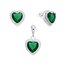 Cargar imagen en el visor de la galería, Juego de Corazón Verde con Circones en Plata 925
