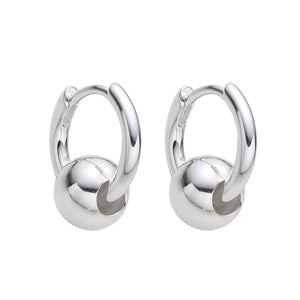 Argollas Huggies con Bolita lisa 14mm en Plata 925