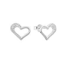 Cargar imagen en el visor de la galería, Zarcillos de Silueta de Corazón con Circones en Plata 925

