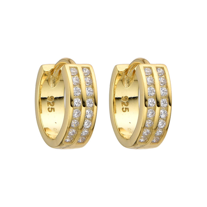 Argollas Huggies Modelo Ana 12mm en Plata 925 con Baño de Oro
