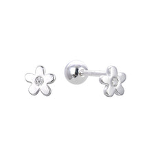 Cargar imagen en el visor de la galería, Zarcillos de Rosca de Mini Flor en Plata 925
