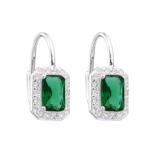 Zarcillos Tipo Argollas Cuadrado Verde con en Plata 925