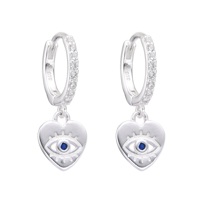 Argollas Huggies de Corazon con Ojito  en Plata 925