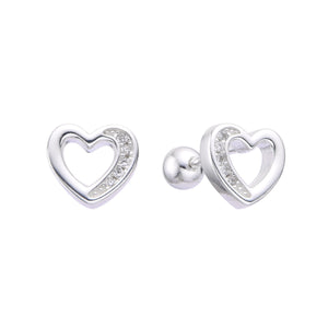 Zarcillos de Rosca de Corazón con Circones en Plata 925