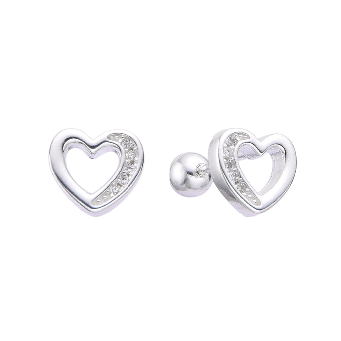 Zarcillos de Rosca de Corazón con Circones en Plata 925