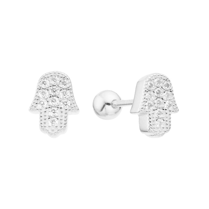 Zarcillos de Rosca de Mano de Fátima en Plata 925