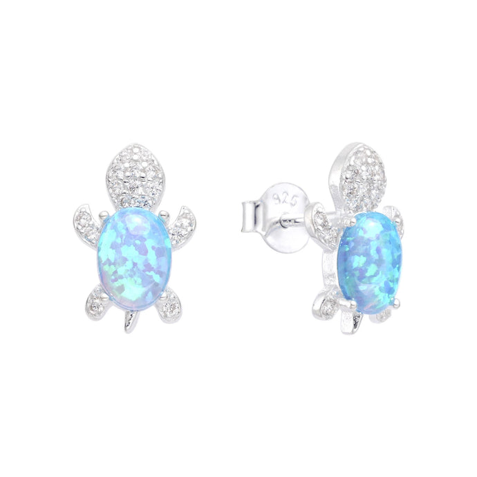 Zarcillos de Tortuga con Circon Azul (Mar) en Plata 925