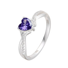 Cargar imagen en el visor de la galería, Anillo de Corazón con Circón Lila en Plata 925
