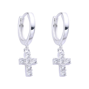 Argollas Huggies 10mm con Cruz en Plata 925