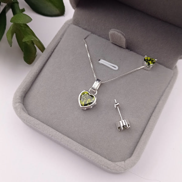 Juego de Corazón Verde en Plata 925