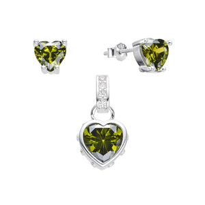 Juego de Corazón Verde en Plata 925