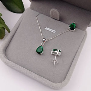 Juego de Gota Verde 6x8mm en Plata 925