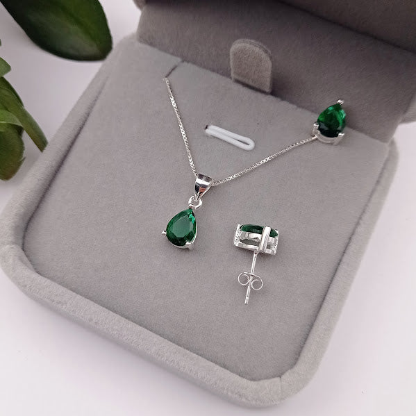Juego de Gota Verde 6x8mm en Plata 925