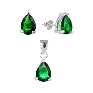 Juego de Gota Verde 6x8mm en Plata 925