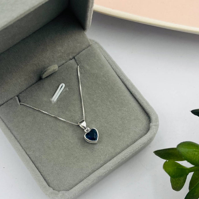 Cadena con Dije de Corazón Azul 6mm en Plata 925