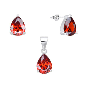 Juego de Gota Rojo 7x9mm en Plata 925