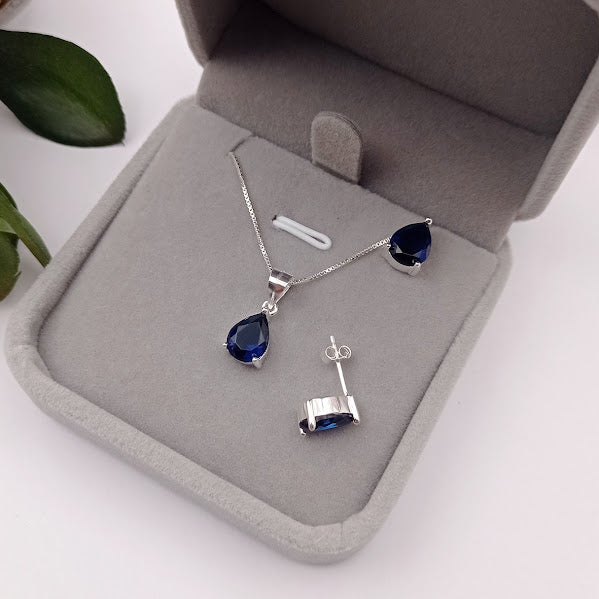 Juego de Gota Azul 7x9mm en Plata 925