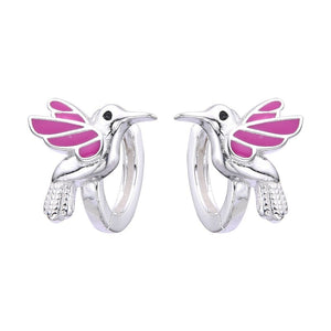 Argollas Huggies 10mm de Colibrí Fucsia en Plata 925