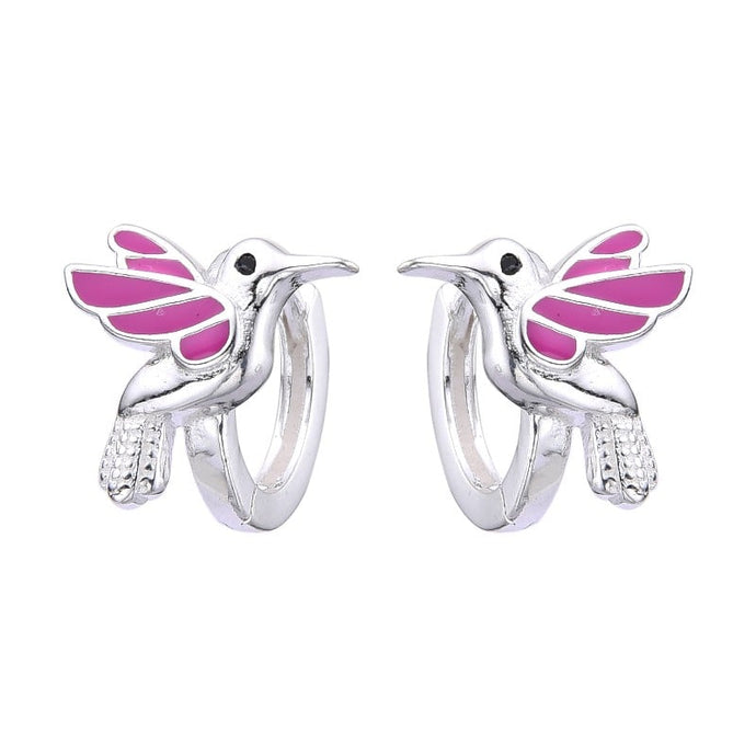 Argollas Huggies 10mm de Colibrí Fucsia en Plata 925