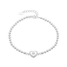 Cargar imagen en el visor de la galería, Pulsera de Bolitas 2.5mm con Corazón en Plata 925
