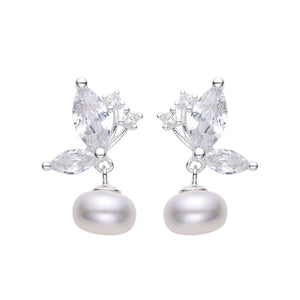Zarcillos de Mariposa y Perla en Plata 925