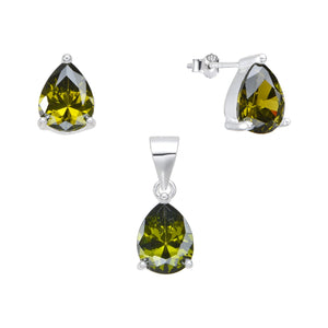Juego de Gota Verde 7x9mm en Plata 925