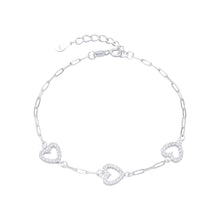 Cargar imagen en el visor de la galería, Pulsera Paper Clip con Corazones en Plata 925
