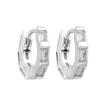 Cargar imagen en el visor de la galería, Argollas Huggies 12mm con Baguette en Plata 925
