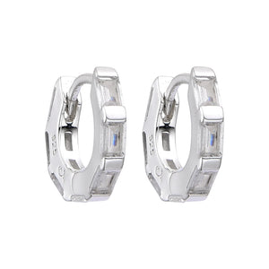 Argollas Huggies 12mm con Baguette en Plata 925