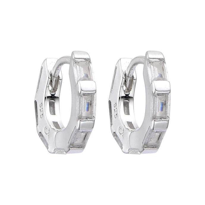 Argollas Huggies 12mm con Baguette en Plata 925