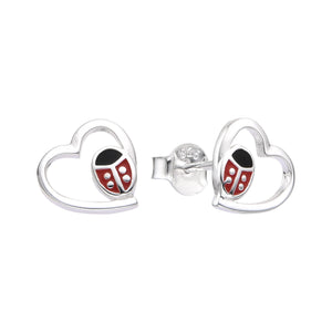 Zarcillos de Corazón y Mariquita en Plata 925