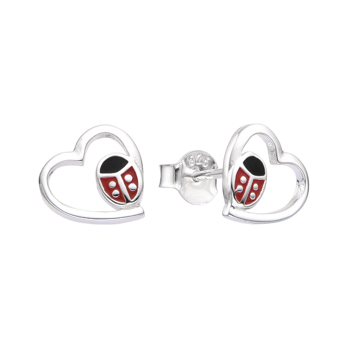 Zarcillos de Corazón y Mariquita en Plata 925