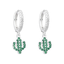 Cargar imagen en el visor de la galería, Argollas Huggies 12mm con Cactus en Plata 925
