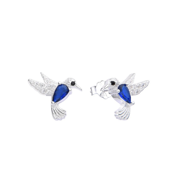 Zarcillos de Colibrí Azul en Plata 925