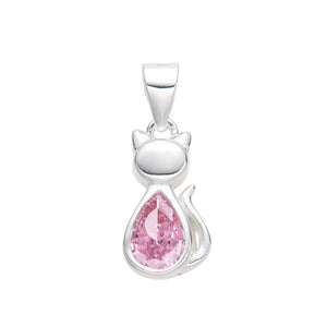 Cadena con Dije De Gato Circón Rosado en Plata 925