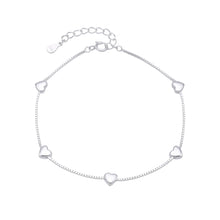 Cargar imagen en el visor de la galería, Pulsera Cadena Veneciana con Corazones en Plata 925
