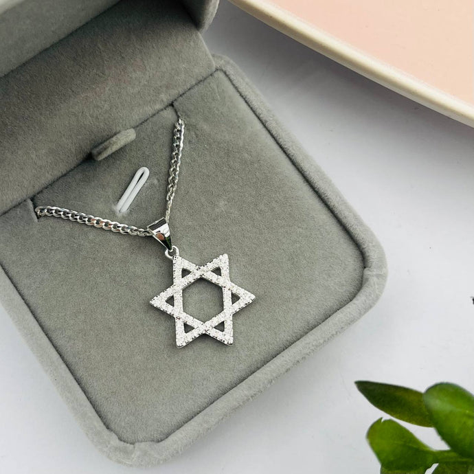 Cadena con Dije de Estrella de David Grande en Plata 925