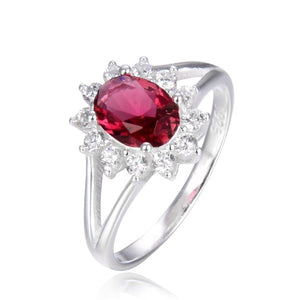 Anillo Ovalado Rojo con circones en Plata 925