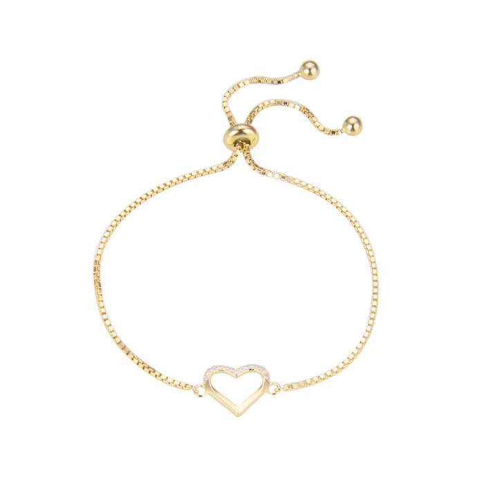 Pulsera Ajustable de Corazón Con Circones en Plata 925 Con Baño De Oro