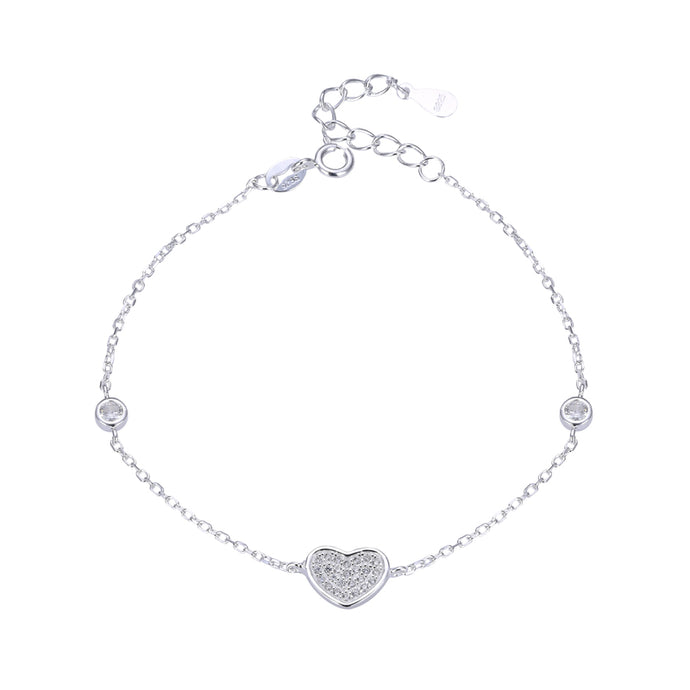 Pulsera De Corazón Con Puntos De Luz en Plata 925