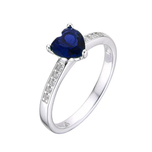 Anillo de Corazón Azul Con Circones en Plata 925