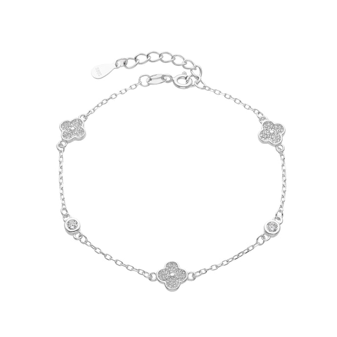 Pulsera de Flores Y Punto De Luz en Plata 925