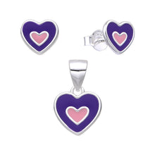 Cargar imagen en el visor de la galería, Juego de Corazón Esmaltado Morado en Plata 925
