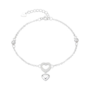 Pulsera de Corazón Doble Con Balines en Plata 925