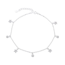 Cargar imagen en el visor de la galería, Tobillera de Estrellas y Circones en Plata 925
