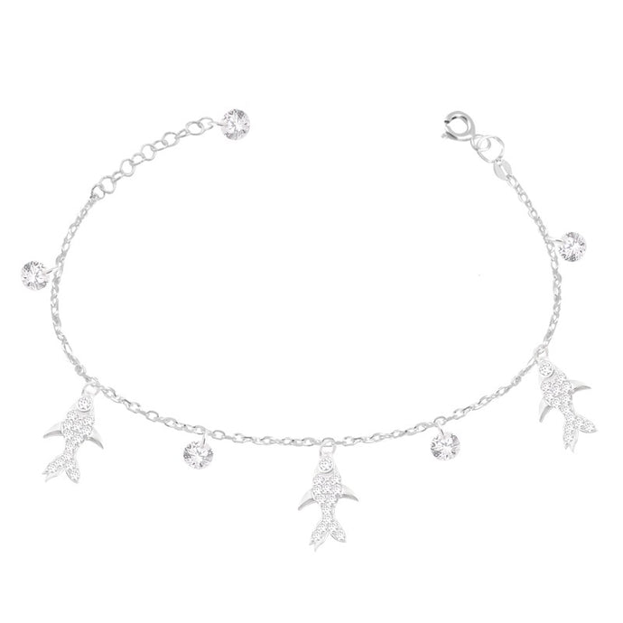 Tobillera de Peces Y Punto De Luz en Plata 925